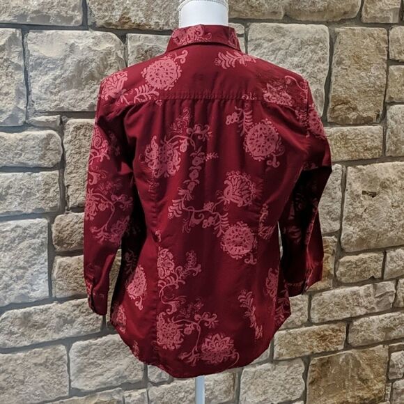 Columbia button down top two tone red collared size large elbow sleeve - Picture 6 of 8